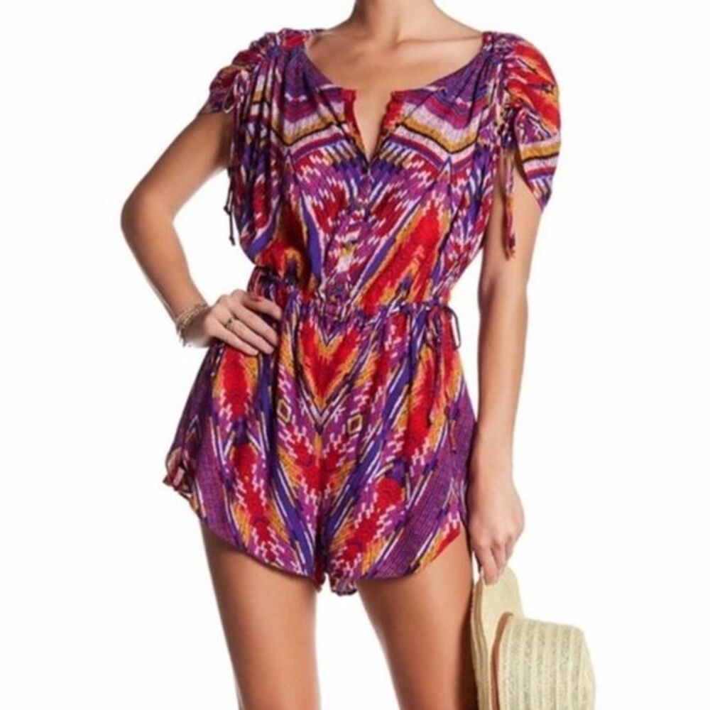 Free People Dream All Night Multicolor V-Neck Romper S